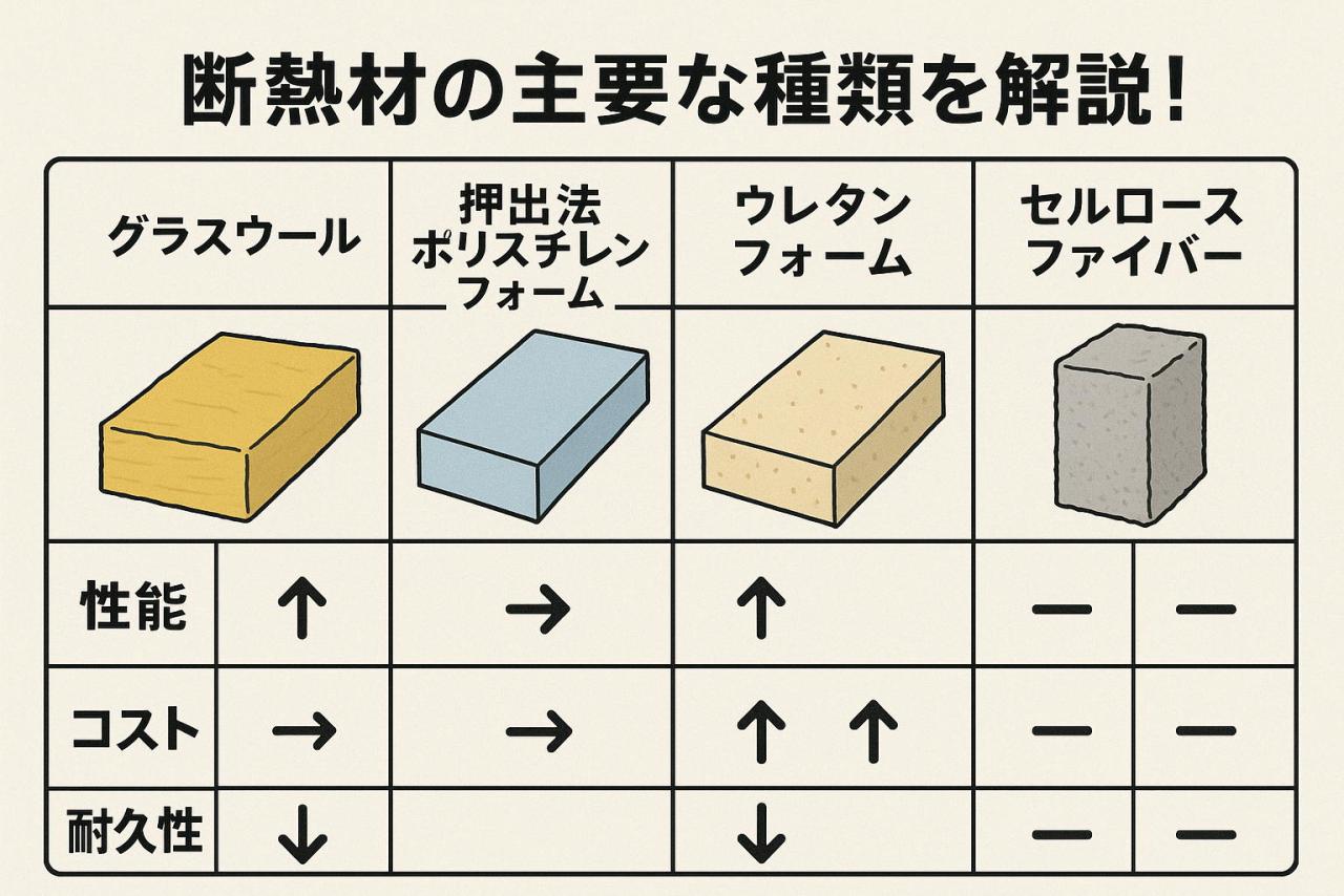断熱材の主要な種類を解説！性能コスト耐久性の違いを比較